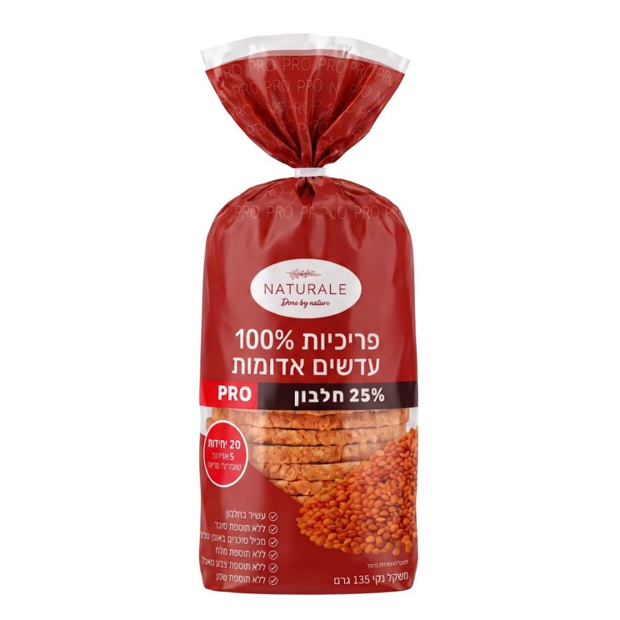 פריכיות חלבון 100% עדשים אדומות 135 גרם